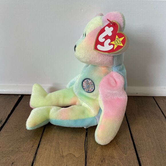 Ty Beanie Baby Birthday Bear 1999 Rare Unmarked Tag Pastel Tie-Dye B.B. Bear - Picture 3 of 10